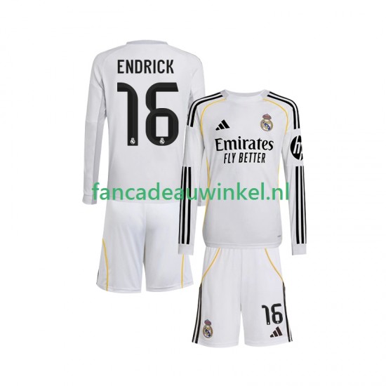 Real Madrid Wedstrijdshirt met Korting Endrick 16 Thuis Kind 2025-26 Lange Mouw