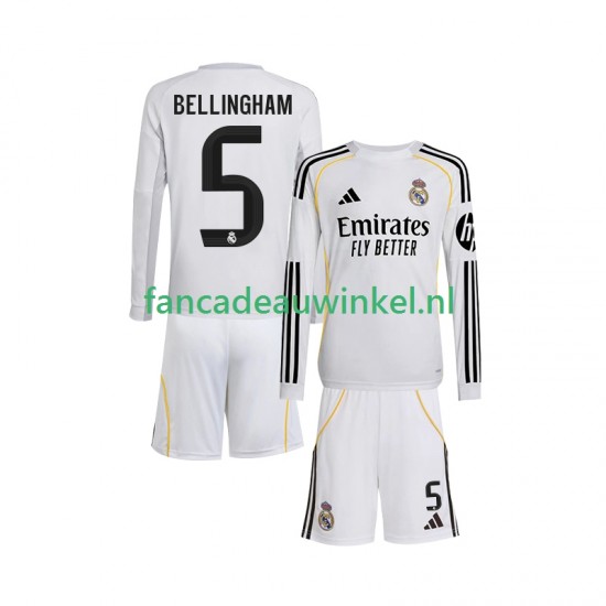 Real Madrid Wedstrijdshirt met Korting Jude Bellingham 5 Thuis Kind 2025-26 Lange Mouw
