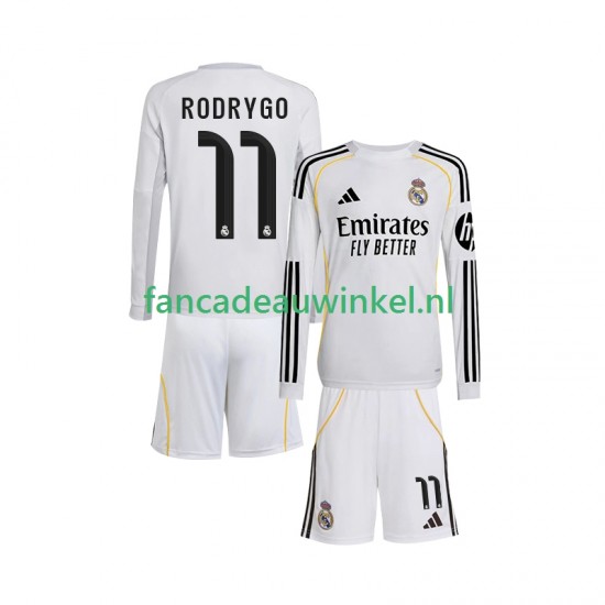 Real Madrid Wedstrijdshirt met Korting Rodrygo 11 Thuis Kind 2025-26 Lange Mouw