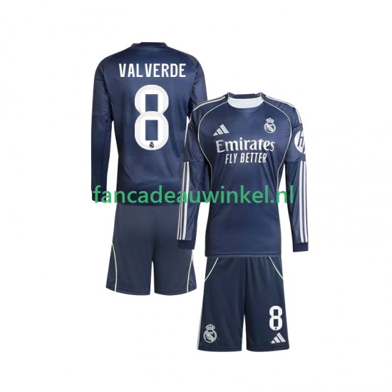 Real Madrid Wedstrijdshirt met Korting Valverde 8 Uit Kind 2025-26 Lange Mouw