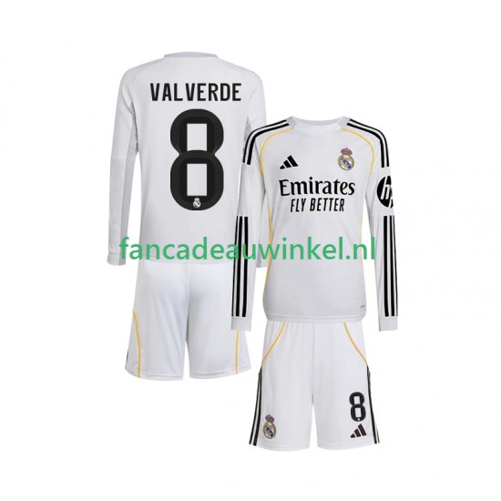 Real Madrid Wedstrijdshirt met Korting Valverde 8 Thuis Kind 2025-26 Lange Mouw