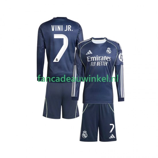 Real Madrid Wedstrijdshirt met Korting Vinicius Junior 7 Uit Kind 2025-26 Lange Mouw