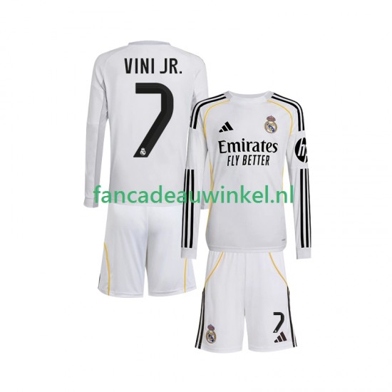 Real Madrid Wedstrijdshirt met Korting Vinicius Junior 7 Thuis Kind 2025-26 Lange Mouw
