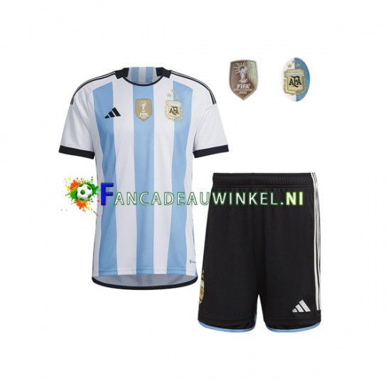 Argentinië Wedstrijdshirt met Korting 3 Stars Thuis Kind WK 2022 Korte Mouw