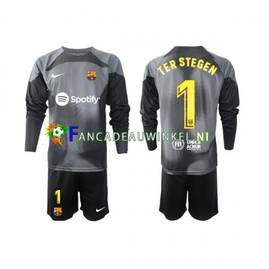 FC Barcelona Wedstrijdshirt met Korting Ter Stegen 1 Keepersshirt Uit Kind 2022-23 Lange Mouw