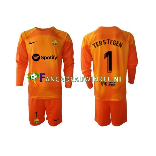 FC Barcelona Wedstrijdshirt met Korting Ter Stegen 1 Keepersshirt 3rd Kind 2022-23 Lange Mouw