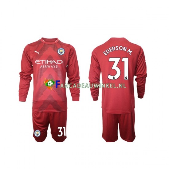 Manchester City Wedstrijdshirt met Korting Ederson M 31 Keepersshirt Thuis Kind 2022-23 Lange Mouw