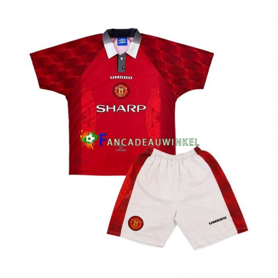 Manchester United Wedstrijdshirt met Korting 1996 Retro Thuis Kind Korte Mouw