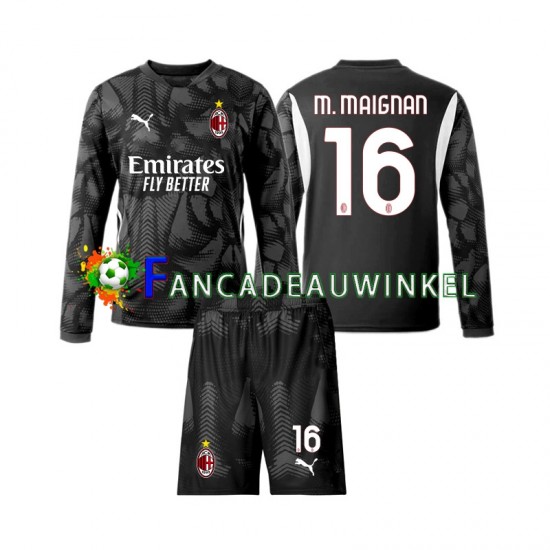 AC Milan Wedstrijdshirt met Korting Mike Maignan 16 Keepersshirt Thuis Zwart Kind 2024-25 Lange Mouw