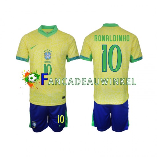 Brazilië Wedstrijdshirt met Korting Ronaldinho 10 Thuis Kind 2024 Korte Mouw