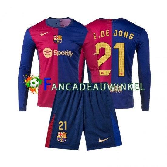 FC Barcelona Wedstrijdshirt met Korting Frenkie de Jong 21 Thuis Kind 2024-25 Lange Mouw