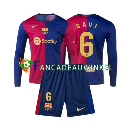 FC Barcelona Wedstrijdshirt met Korting Gavi 6 Thuis Kind 2024-25 Lange Mouw