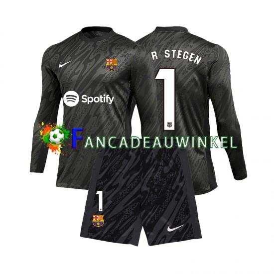 FC Barcelona Wedstrijdshirt met Korting Ter Stegen 1 Keepersshirt 3rd Kind 2024-25 Lange Mouw