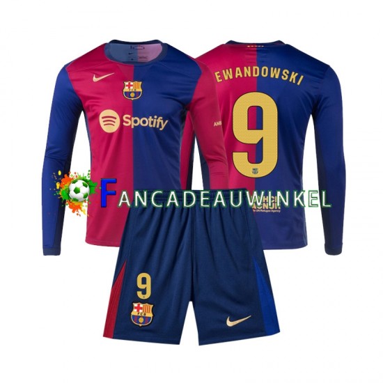 FC Barcelona Wedstrijdshirt met Korting Lewandowski 9 Thuis Kind 2024-25 Lange Mouw