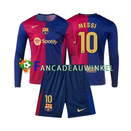 FC Barcelona Wedstrijdshirt met Korting Lionel Messi 10 Thuis Kind 2024-25 Lange Mouw