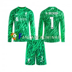 Liverpool Wedstrijdshirt met Korting Alisson Becker 1 Keepersshirt Uit Kind 2024-25 Lange Mouw