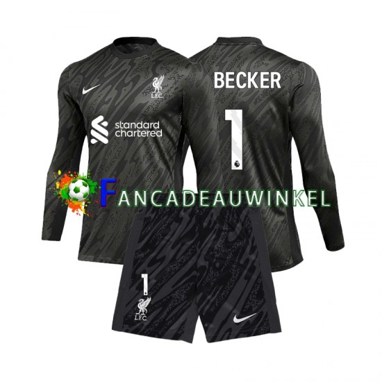 Liverpool Wedstrijdshirt met Korting Alisson Becker 1 Keepersshirt Thuis Kind 2024-25 Lange Mouw