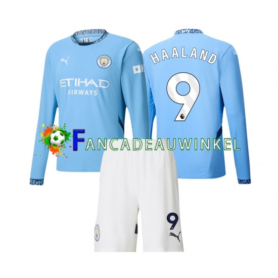 Manchester City Wedstrijdshirt met Korting Erling Haaland 9 Thuis Kind 2024-25 Lange Mouw