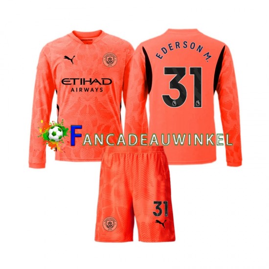 Manchester City Wedstrijdshirt met Korting Ederson Moraes 31 Keepersshirt Uit Kind 2024-25 Lange Mouw