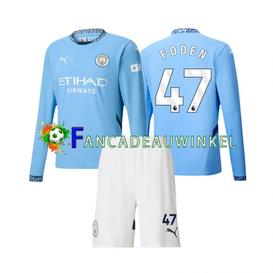 Manchester City Wedstrijdshirt met Korting Phil Foden 47 Thuis Kind 2024-25 Lange Mouw