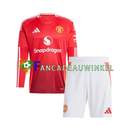 Manchester United Wedstrijdshirt met Korting Thuis Kind 2024-25 Lange Mouw