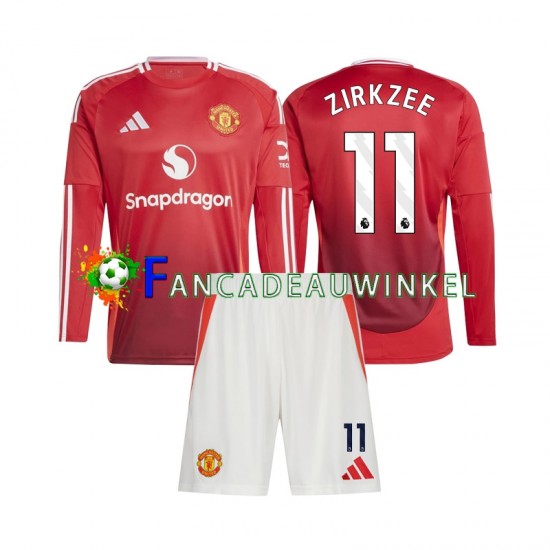 Manchester United Wedstrijdshirt met Korting Joshua Zirkzee 11 Thuis Kind 2024-25 Lange Mouw