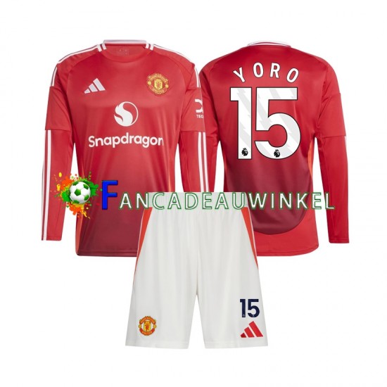 Manchester United Wedstrijdshirt met Korting Leny Yoro 15 Thuis Kind 2024-25 Lange Mouw