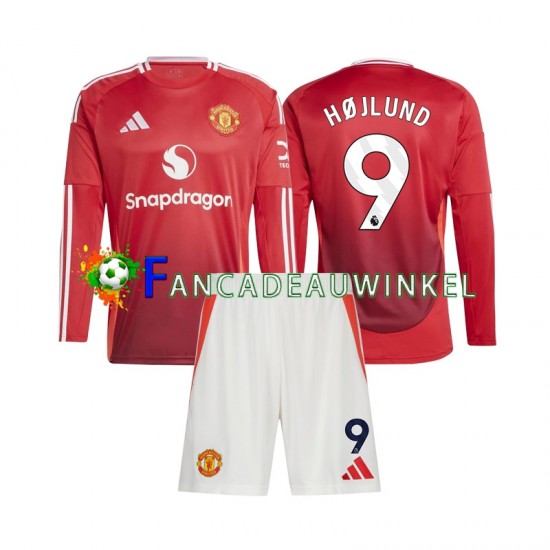 Manchester United Wedstrijdshirt met Korting Rasmus Hojlund 9 Thuis Kind 2024-25 Lange Mouw