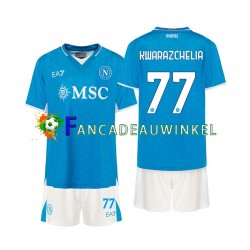 Napoli Wedstrijdshirt met Korting Khvicha Kvaratskhelia 77 Thuis Kind 2024-25 Korte Mouw