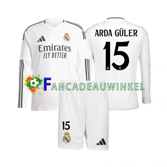 Real Madrid Wedstrijdshirt met Korting Arda Guler 15 Thuis Kind 2024-25 Lange Mouw