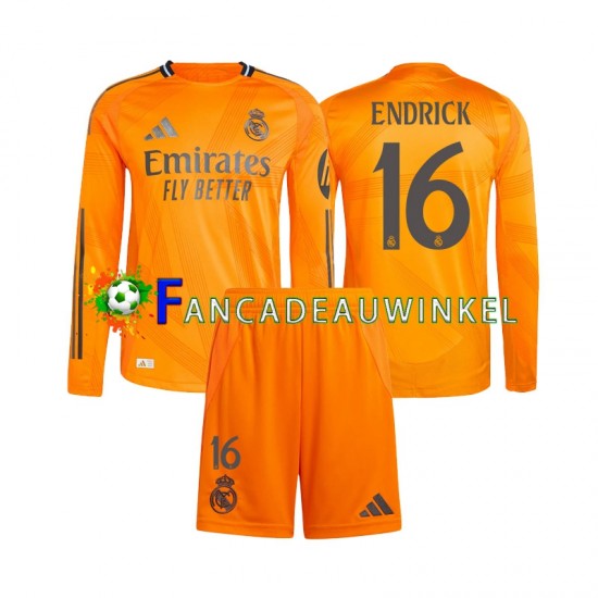 Real Madrid Wedstrijdshirt met Korting Endrick 16 Uit Kind 2024-25 Lange Mouw