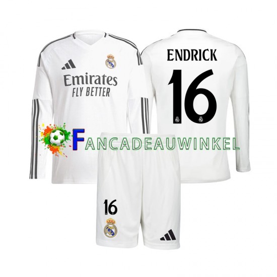 Real Madrid Wedstrijdshirt met Korting Endrick 16 Thuis Kind 2024-25 Lange Mouw