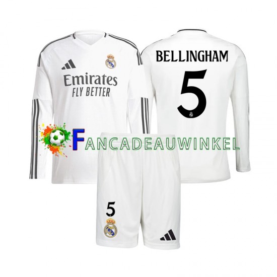 Real Madrid Wedstrijdshirt met Korting Jude Bellingham 5 Thuis Kind 2024-25 Lange Mouw