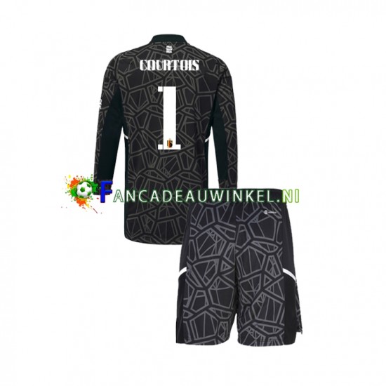 België Wedstrijdshirt met Korting Courtois 1 Keepersshirt Thuis Kind WK 2022 Lange Mouw