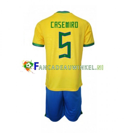 Brazilië Wedstrijdshirt met Korting Casemiro 5 Thuis Kind WK 2022 Korte Mouw