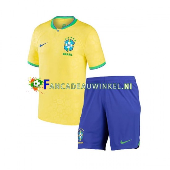 Brazilië Wedstrijdshirt met Korting Thuis Kind WK 2022 Korte Mouw