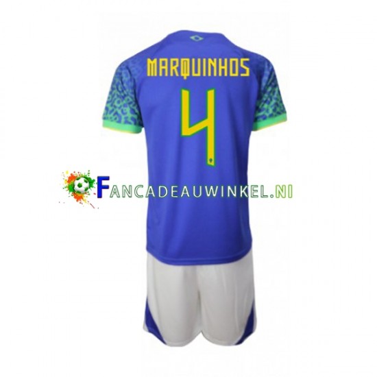 Brazilië Wedstrijdshirt met Korting Marquinhos 4 Uit Kind WK 2022 Korte Mouw