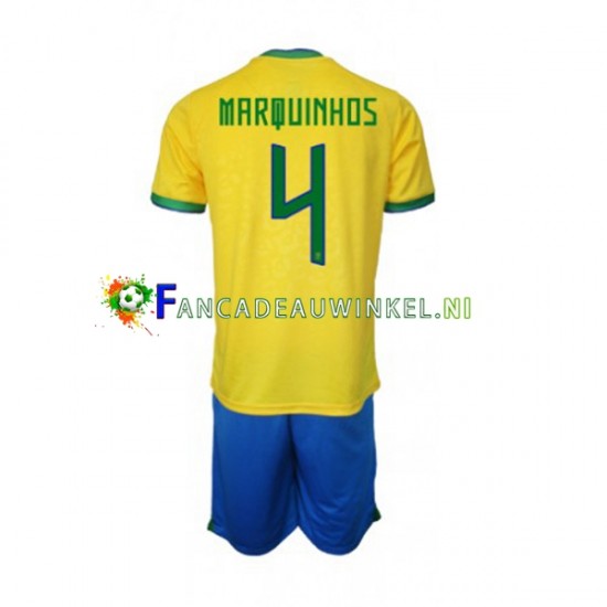 Brazilië Wedstrijdshirt met Korting Marquinhos 4 Thuis Kind WK 2022 Korte Mouw