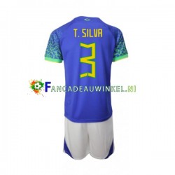 Brazilië Wedstrijdshirt met Korting Thiago Silva 3 Uit Kind WK 2022 Korte Mouw