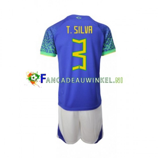 Brazilië Wedstrijdshirt met Korting Thiago Silva 3 Uit Kind WK 2022 Korte Mouw