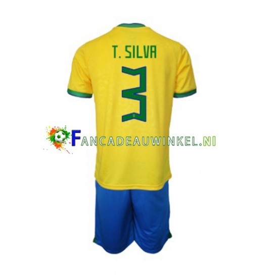 Brazilië Wedstrijdshirt met Korting Thiago Silva 3 Thuis Kind WK 2022 Korte Mouw