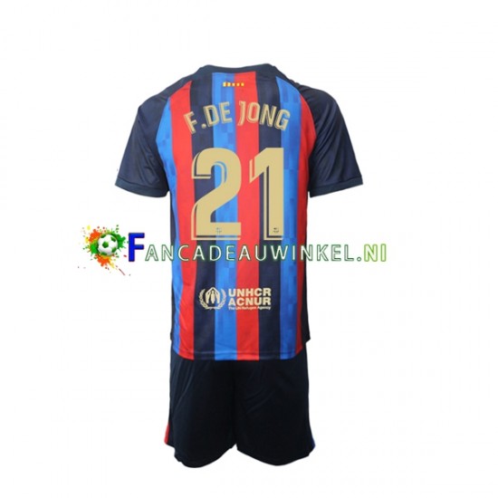 FC Barcelona Wedstrijdshirt met Korting Frenkie de Jong 21 Thuis Kind 2022-23 Korte Mouw