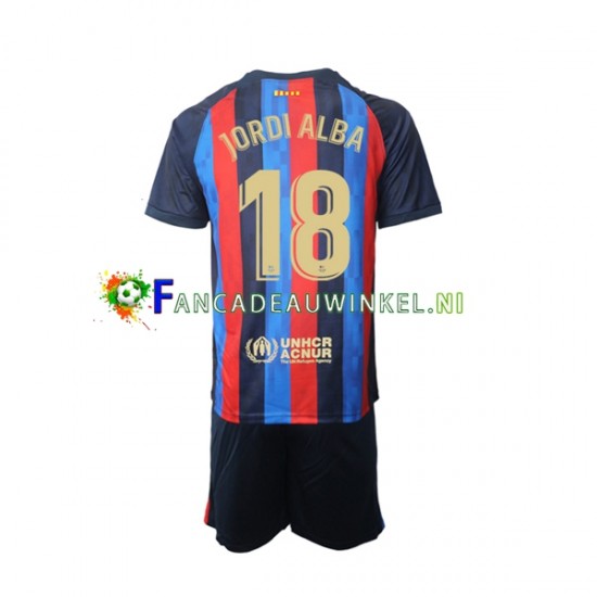 FC Barcelona Wedstrijdshirt met Korting Jordi Alba 18 Thuis Kind 2022-23 Korte Mouw