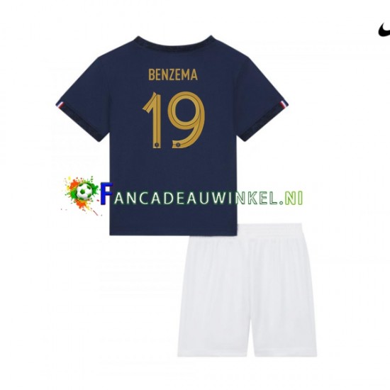 Frankrijk Wedstrijdshirt met Korting Benzema 19 Thuis Kind WK 2022 Korte Mouw