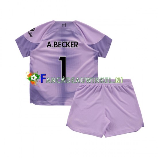 Liverpool Wedstrijdshirt met Korting Alisson Becker 1 Keepersshirt Thuis Kind 2022-23 Korte Mouw