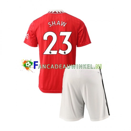 Manchester United Wedstrijdshirt met Korting Luke Shaw 23 Thuis Kind 2022-23 Korte Mouw