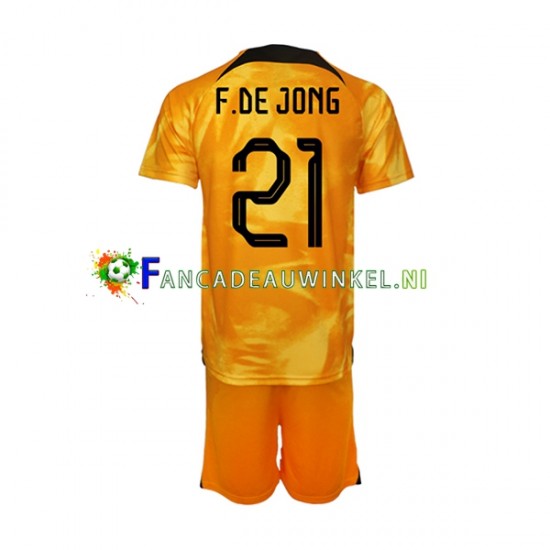 Nederland Wedstrijdshirt met Korting Frenkie de Jong 21 Thuis Kind WK 2022 Korte Mouw