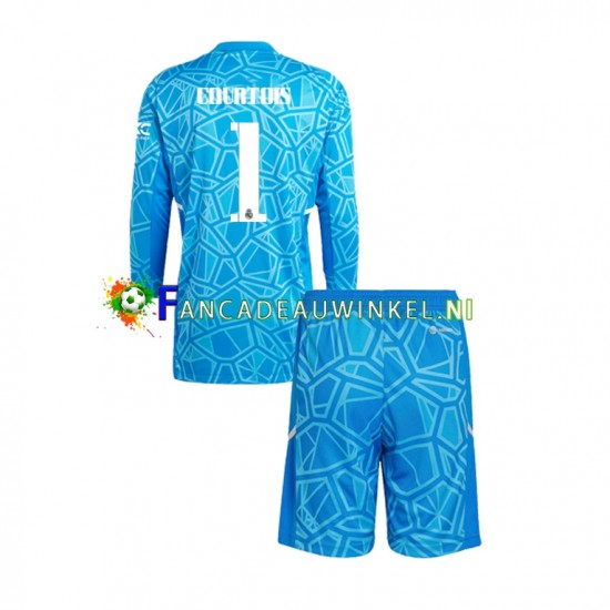 Real Madrid Wedstrijdshirt met Korting Courtois 1 Keepersshirt Thuis Kind 2022-23 Lange Mouw