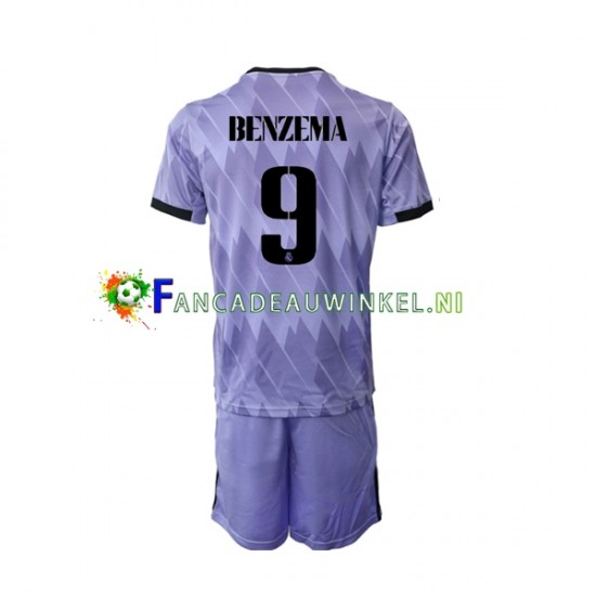 Real Madrid Wedstrijdshirt met Korting Karim Benzema 9 Uit Kind 2022-23 Korte Mouw