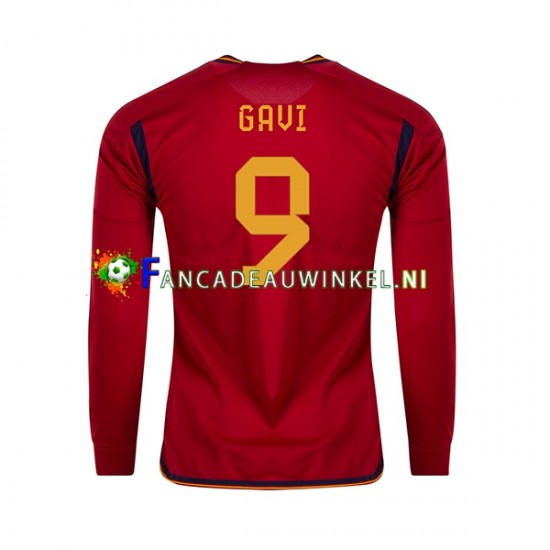 Spanje Wedstrijdshirt met Korting Gavi 9 Thuis Heren WK 2022 Lange Mouw